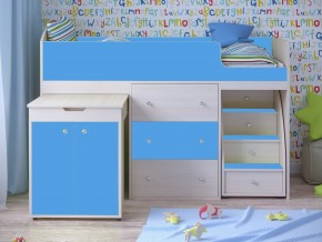 Кровать чердак Малыш 80х180 Дуб молочный, Голубой в Южноуральске - yuzhnouralsk.magazinmebel.ru | фото