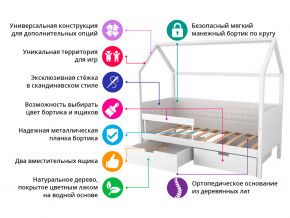 Кровать-домик мягкий Svogen с ящиками и бортиком графит-белый в Южноуральске - yuzhnouralsk.magazinmebel.ru | фото - изображение 2